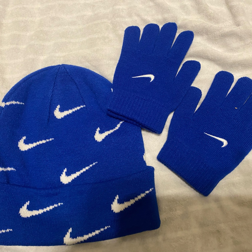 Nike Royal Blue Beanie and Gloves Set